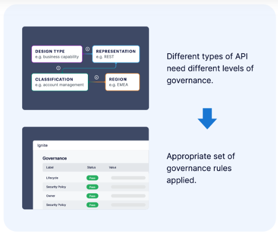 diagram showing API governance rule sets being applied based on different types of APIs